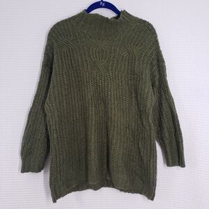 Womens Chunky Knit Cable Knit Turtleneck Sweater Large Green Sweater Lightweight